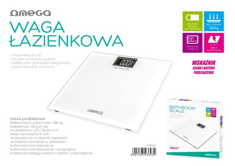 OMEGA WAGA BATHROOM BODY SCALE 180KG 260x290CM WHITE [43693]