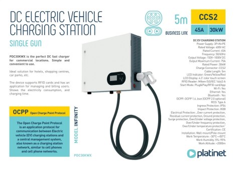 PLATINET EV STACJA ŁADOWANIA DC CHARGING STATION 30KW SINGLE GUN CCS2 [45806]