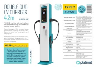 PLATINET STACJA ŁADOWANIA SAMOCHODÓW EV/PHEV AC TYPE 2 2x22KW DOUBLE GUN CHARGER BUSINESS LINE [45792]