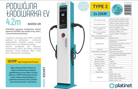 PLATINET STACJA ŁADOWANIA SAMOCHODÓW EV/PHEV AC TYPE 2 2x22KW DOUBLE GUN CHARGER BUSINESS LINE [45792]