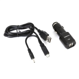 OMEGA CAR CHARGER ŁADOWARKA SAMOCHODOWA 2xUSB 5V 2.1A BLACK + MICRO CABLE KABEL [42395]