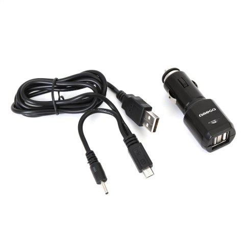 OMEGA CAR CHARGER ŁADOWARKA SAMOCHODOWA 2xUSB 5V 2.1A BLACK + MICRO CABLE KABEL [42395]