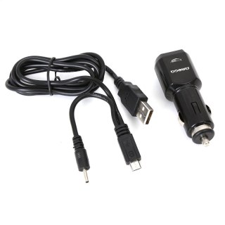 OMEGA CAR CHARGER ŁADOWARKA SAMOCHODOWA 2xUSB 5V 2.1A BLACK + MICRO CABLE KABEL [42395]