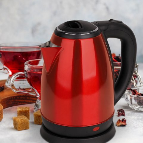 OMEGA ELECTRIC KETTLE CZAJNIK ELEKTRYCZNY 1500W STAINLESS STEEL BRUSHED FINISH INOX RED [45463]