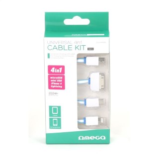 OMEGA HYDRA 4IN1 MICRO USB + MINI USB + IPHONE4 + LIGHTNING USB CABLE KABEL WHITE & BLUE [42812]
