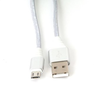 OMEGA FABRIC CABLE KABEL BRAIDED MICRO USB TO USB 2A COPPER 1M SILVER [44261]