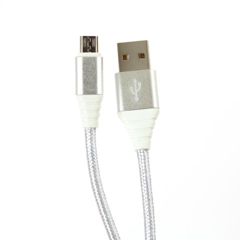 OMEGA FABRIC CABLE KABEL BRAIDED MICRO USB TO USB 2A COPPER 1M SILVER [44261]