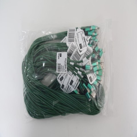 OMEGA LIGHTNING TO USB FABRIC BRAIDED CABLE KABEL 2A 1M POLYBAG GREEN-BLACK [44039]