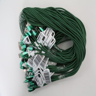 OMEGA LIGHTNING TO USB FABRIC BRAIDED CABLE KABEL 2A 1M POLYBAG GREEN-BLACK [44039]