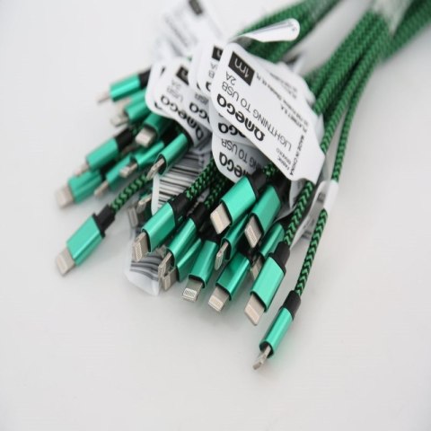 OMEGA LIGHTNING TO USB FABRIC BRAIDED CABLE KABEL 2A 1M POLYBAG GREEN-BLACK [44039]