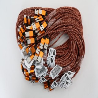 OMEGA LIGHTNING TO USB FABRIC BRAIDED CABLE KABEL 2A 1M POLYBAG ORANGE-BLACK [44040]