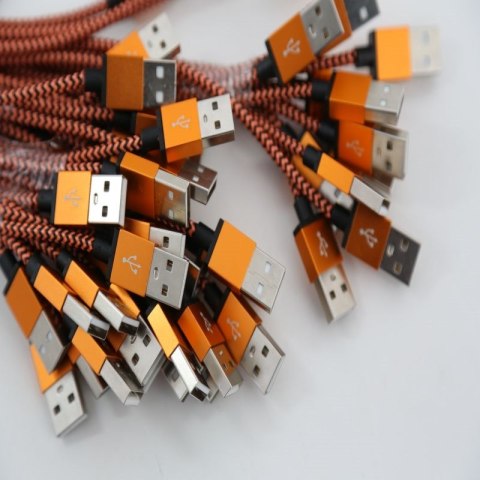 OMEGA LIGHTNING TO USB FABRIC BRAIDED CABLE KABEL 2A 1M POLYBAG ORANGE-BLACK [44040]