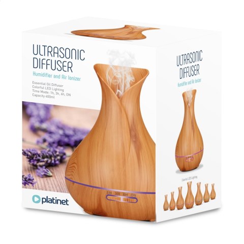 PLATINET AROMA DIFFUSER HUMIDIFIER NAWILŻACZ POWIETRZA BROWN LIGHT WOOD 400 ML + 10 ML LAVENDER ESSENTIAL OIL [45520]