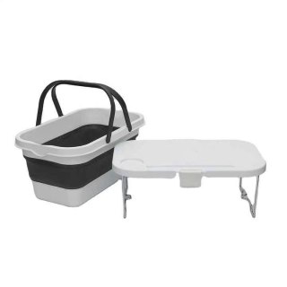 PLATINET CAMPING PICNIC BASKET 47X29X23,5 CM, 16L, FOLDING, WITH 2 IN 1 LID / TABLE WHITE-GREY [45904]