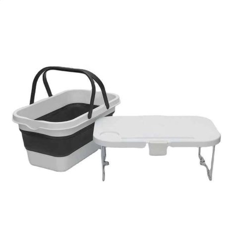 PLATINET CAMPING PICNIC BASKET 47X29X23,5 CM, 16L, FOLDING, WITH 2 IN 1 LID / TABLE WHITE-GREY [45904]