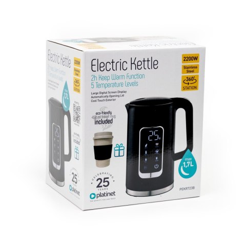 PLATINET CZAJNIK KETTLE LCD DISPLAY 1,7L 5 TEMPERATURE SETTINGS + 450ML TRAVEL MUG BLACK [45976]