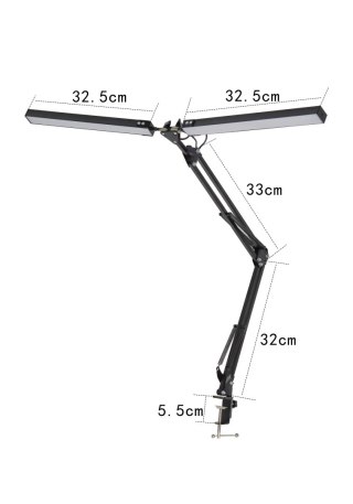 PLATINET DESK DRAWING LAMP LAMPA KREŚLARSKA FLEXY2 20W, 2 HEAD, 160 LED, BASE+CLIP, BLACK [46005]