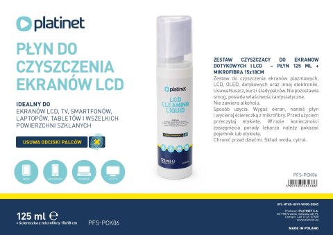 PLATINET LCD CLEANING LIQUID + MICROFIBER PŁYN DO LCD 125ML + MIKROFIBRA 15x15CM PFS-PCK06 [46121]