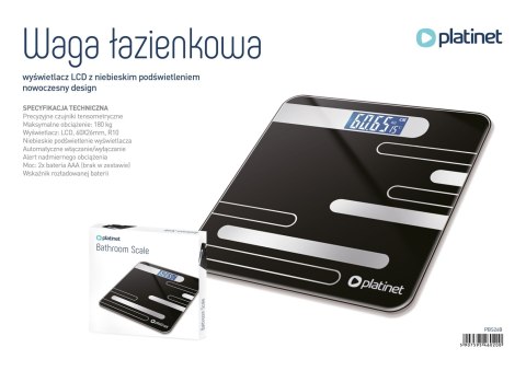 PLATINET WAGA BATHROOM BODY SCALE 180KG 26X26CM BLACK 46020