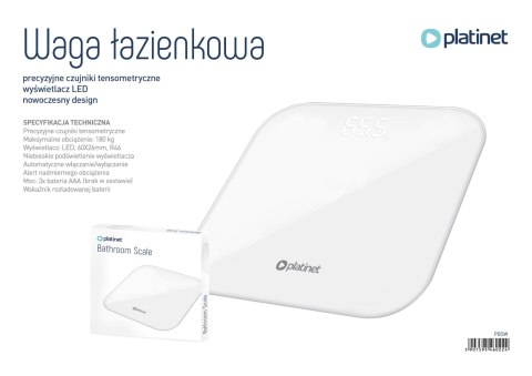 PLATINET WAGA BATHROOM BODY SCALE 180KG 28X28CM WHITE 46022