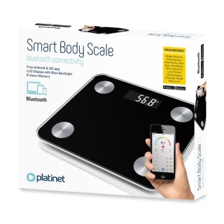 PLATINET WAGA BATHROOM SMART BODY SCALE 180KG 28x28CM WITH APP BLUETOOTH BLACK 44838