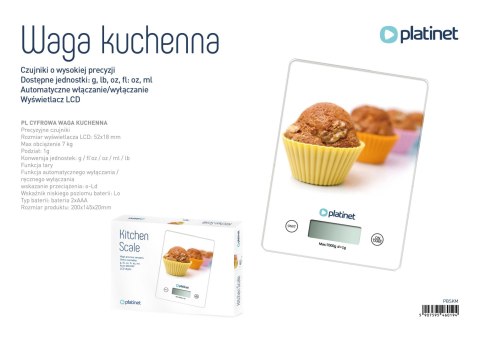 PLATINET WAGA KITCHEN SCALE 7KG 200x145x20MM MUFFIN 46019