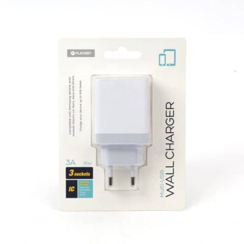 PLATINET WALL CHARGER ŁADOWARKA SIECIOWA 15W 3 x USB-A WHITE [44754]