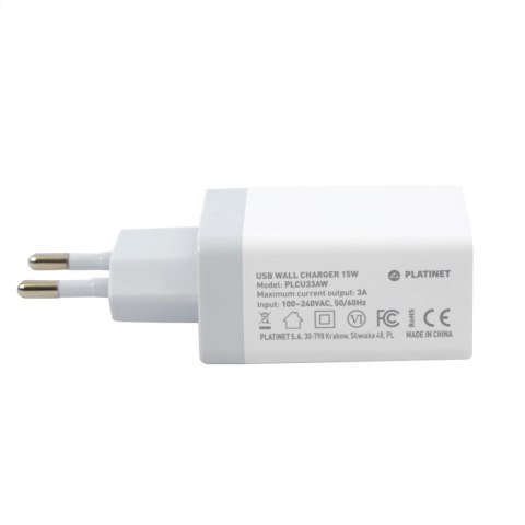 PLATINET WALL CHARGER ŁADOWARKA SIECIOWA 15W 3 x USB-A WHITE [44754]