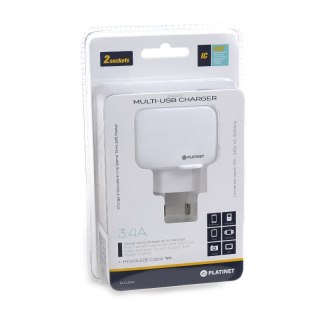 PLATINET WALL CHARGER ŁADOWARKA SIECIOWA 17W 2 x USB-A + MICRO USB CABLE 1M WHITE [43723]