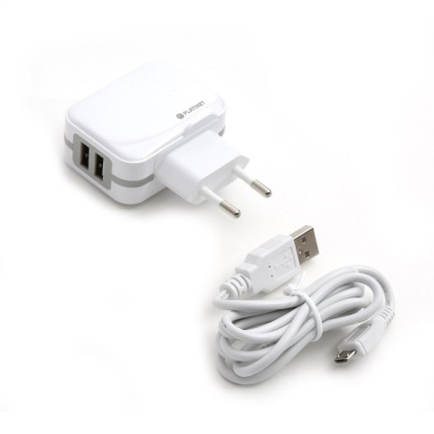 PLATINET WALL CHARGER ŁADOWARKA SIECIOWA 17W 2 x USB-A + MICRO USB CABLE 1M WHITE [43723]