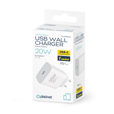 PLATINET WALL CHARGER ŁADOWARKA SIECIOWA 20W PD USB-C WHITE [46000]
