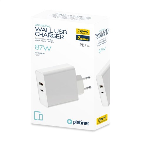 PLATINET WALL CHARGER ŁADOWARKA SIECIOWA 87W USB-C PD + USB-A [45768]