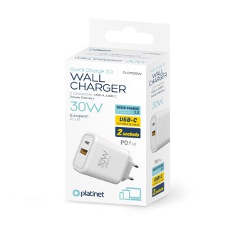 PLATINET WALL CHARGER ŁADWARKA SIECIOWA 30W PD USB-C + USB-A WHITE [46002]
