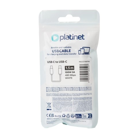 PLATINET CABLE KABEL USB-C TO USB-C 100W 5A 1,5M WHITE [46050]