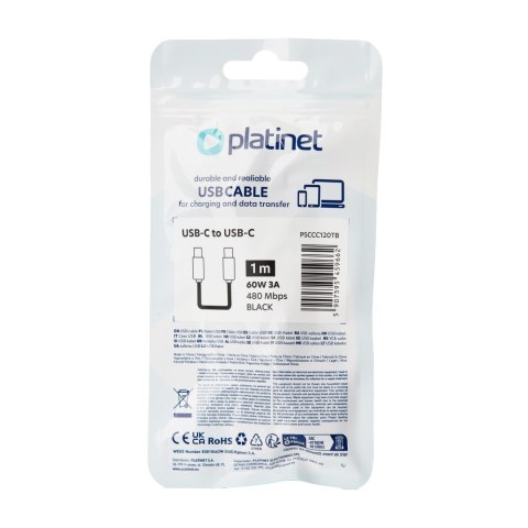 PLATINET CABLE KABEL USB-C TO USB-C 60W 3A 1M BLACK [45966]