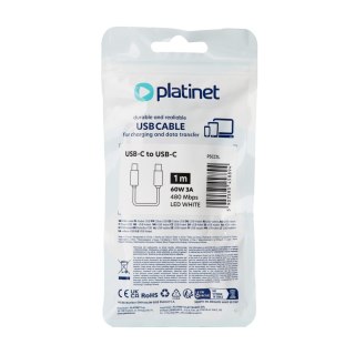 PLATINET CABLE KABEL USB-C TO USB-C 60W 3A LED 1M WHITE [45889]