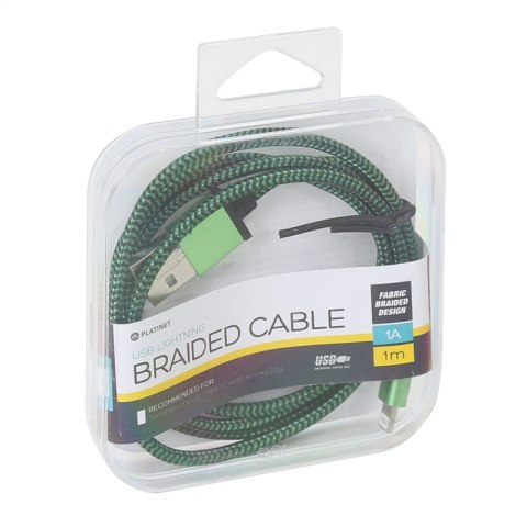 PLATINET ERIS LIGHTNING TO USB FABRIC BRAIDED CABLE KABEL 1M GREEN-BLACK