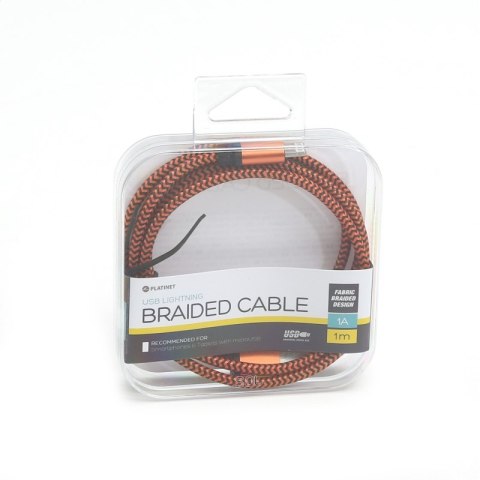 PLATINET ERIS LIGHTNING TO USB FABRIC BRAIDED CABLE KABEL 1M ORANGE-BLACK