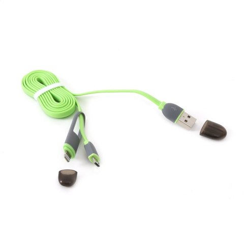 PLATINET FLAT CABLE KABEL 2IN1 MICRO USB & LIGHTNING PLUGS 1M GREEN [42872]