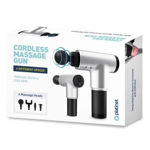 PLATINET MASSAGE GUN PISTOLET WIBRACYJNY DO MASAŻU 1500 mAh 20W 2100-3200 rpm 4 tips [45619]
