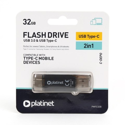 PLATINET PENDRIVE C-Depo 2IN1 USB-A 3.2 + USB-C 32GB BLACK [45451]
