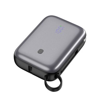 PLATINET POWER BANK 10000 mAh 20W PD WITH CABLE MINI SIZE LED GREY [46011]