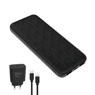 PLATINET POWER BANK 10000 mAh + CHARGER 20W PD + CABLE USB-C 1M 3IN1 SET BLACK [45993]
