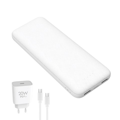 PLATINET POWER BANK 10000 mAh + CHARGER 20W PD + CABLE USB-C 1M 3IN1 SET WHITE [45998]