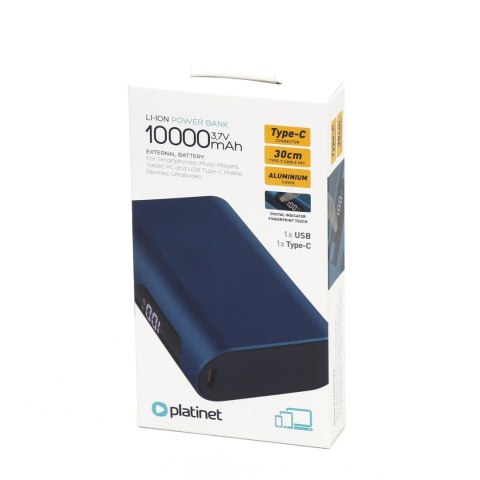 PLATINET POWER BANK 10000 mAh USB-C PD 20W+ SCP 22.5W HD+ TOUCH MINI BLUE [45832]