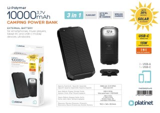 PLATINET POWER BANK 10000 mAh WIRELESS CHARGER 15W SOLAR PANEL 2x USB-A + USB-C [46030]