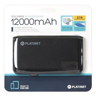 PLATINET POWER BANK 12000 mAh 2,1A polymer USB + LCD BLACK [43799]