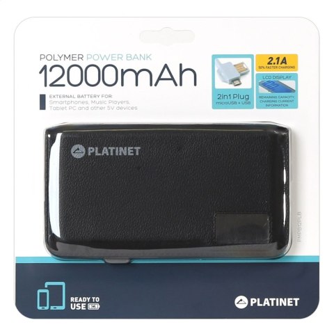 PLATINET POWER BANK 12000 mAh 2,1A polymer USB + LCD BLACK [43799]