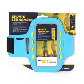 PLATINET SPORT ARMBAND FOR SMARTPHONE BLUE WITH LED [43706]