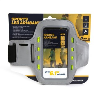 PLATINET SPORT ARMBAND FOR SMARTPHONE GREY WITH LED [43709]
